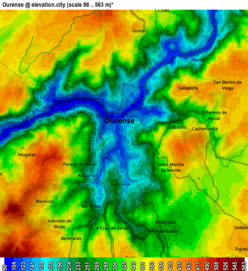 Zoom OUT 2x Ourense, Spain elevation map