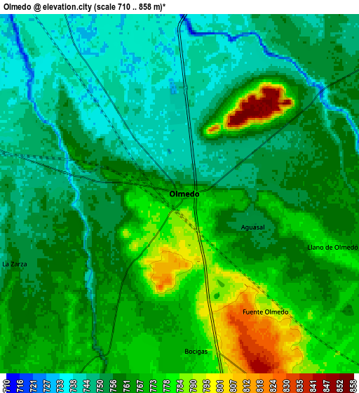 Zoom OUT 2x Olmedo, Spain elevation map