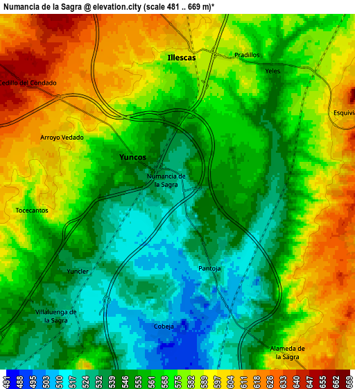 Zoom OUT 2x Numancia de la Sagra, Spain elevation map