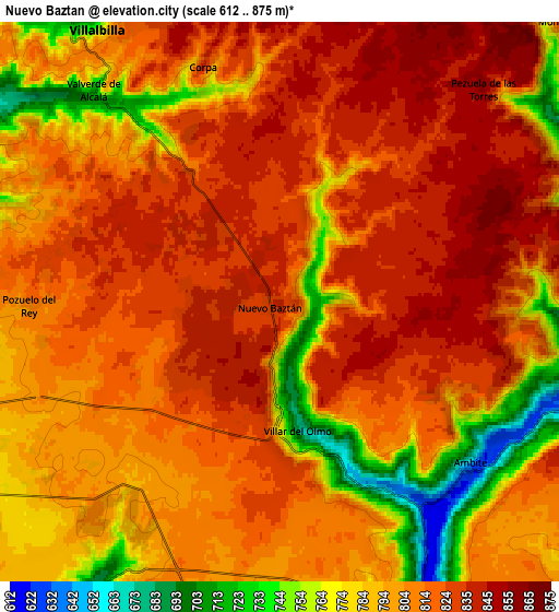 Zoom OUT 2x Nuevo Baztán, Spain elevation map