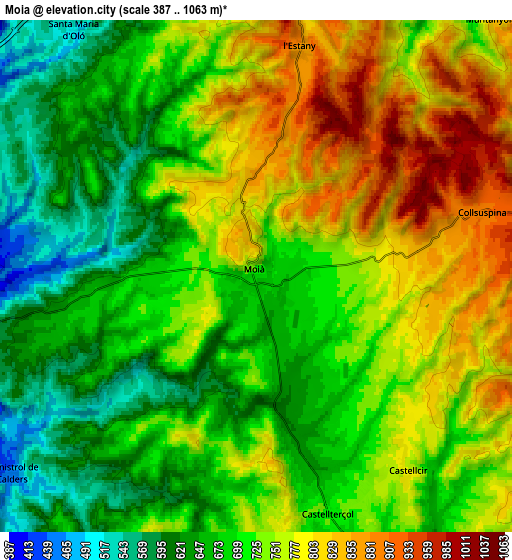 Zoom OUT 2x Moià, Spain elevation map