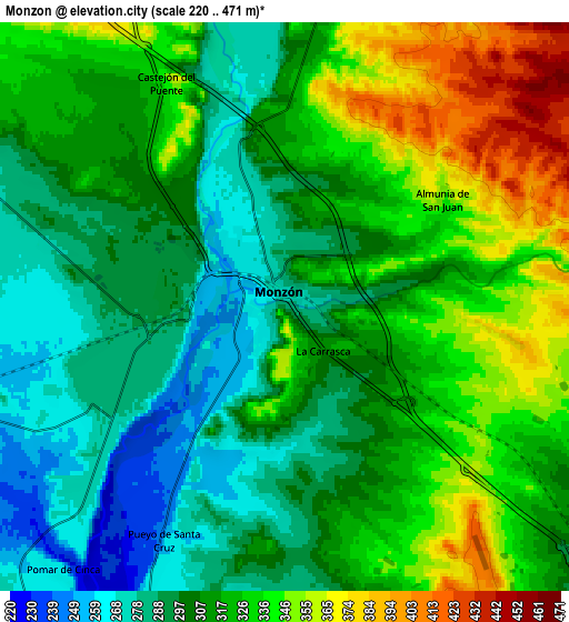 Zoom OUT 2x Monzón, Spain elevation map