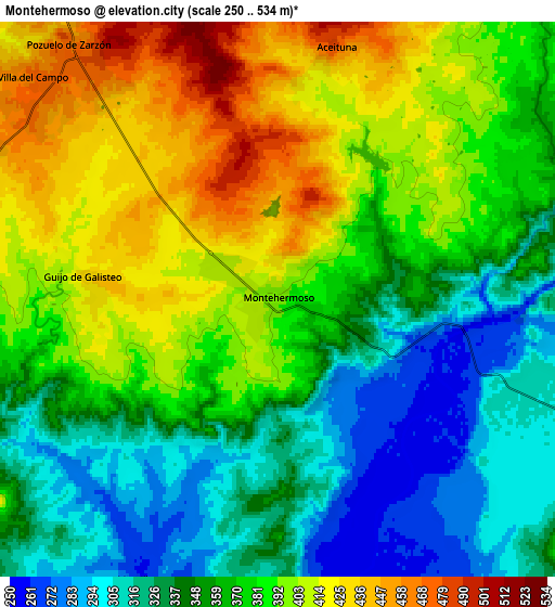 Zoom OUT 2x Montehermoso, Spain elevation map