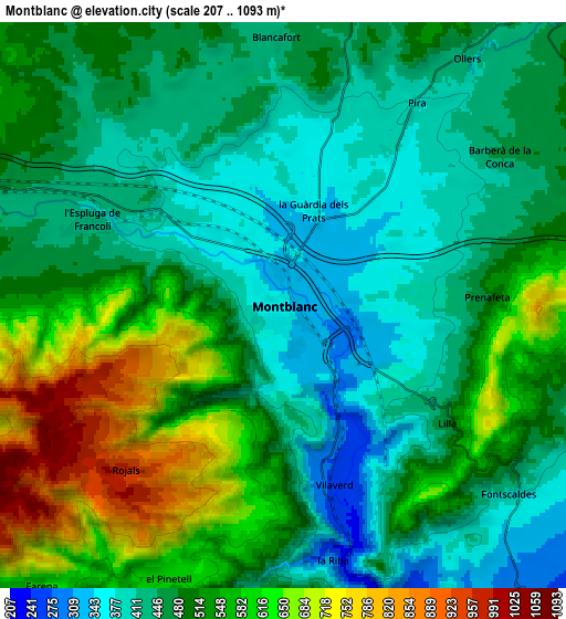 Zoom OUT 2x Montblanc, Spain elevation map