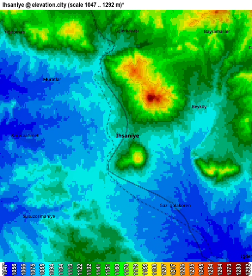 Zoom OUT 2x İhsaniye, Turkey elevation map