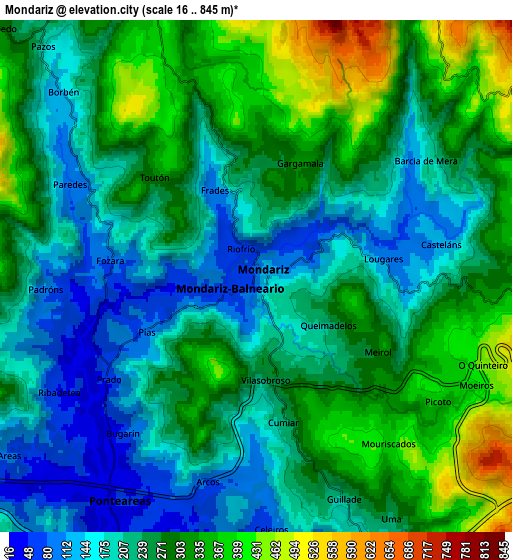 Zoom OUT 2x Mondariz, Spain elevation map