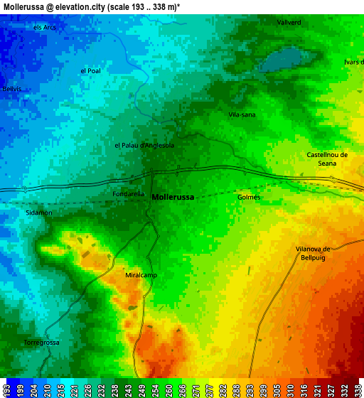 Zoom OUT 2x Mollerussa, Spain elevation map