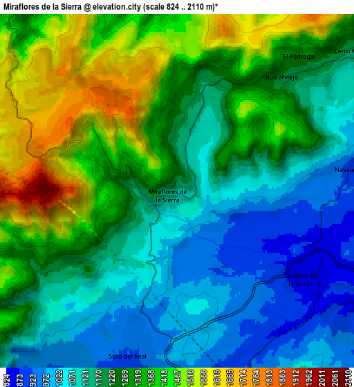 Zoom OUT 2x Miraflores de la Sierra, Spain elevation map