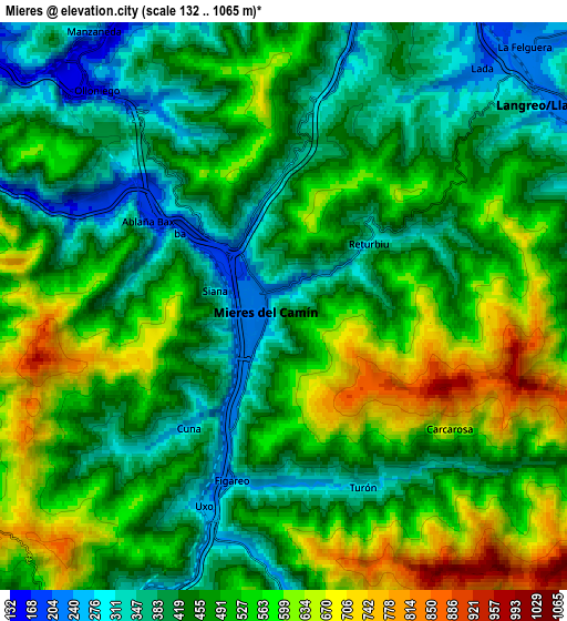 Zoom OUT 2x Mieres, Spain elevation map