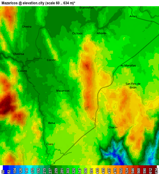 Zoom OUT 2x Mazaricos, Spain elevation map