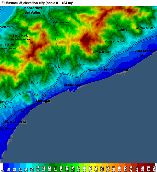 Zoom OUT 2x El Masnou, Spain elevation map