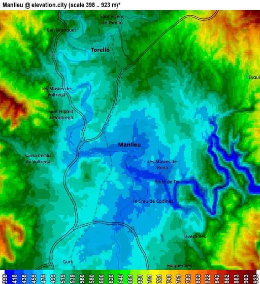 Zoom OUT 2x Manlleu, Spain elevation map