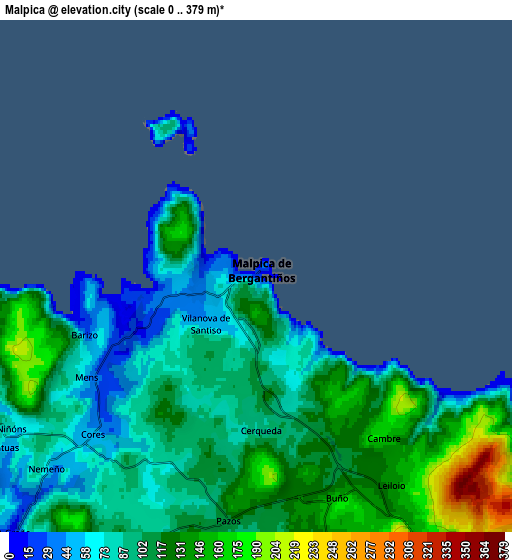 Zoom OUT 2x Malpica, Spain elevation map