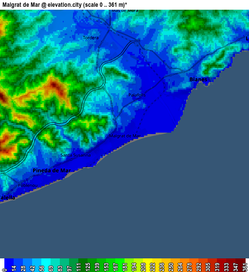 Zoom OUT 2x Malgrat de Mar, Spain elevation map