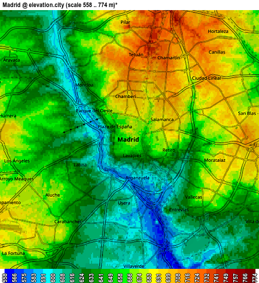 Zoom OUT 2x Madrid, Spain elevation map