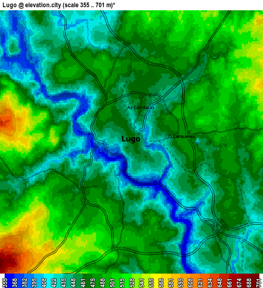 Zoom OUT 2x Lugo, Spain elevation map