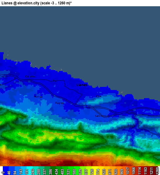 Zoom OUT 2x Llanes, Spain elevation map