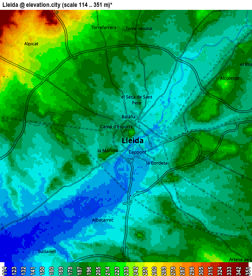 Zoom OUT 2x Lleida, Spain elevation map