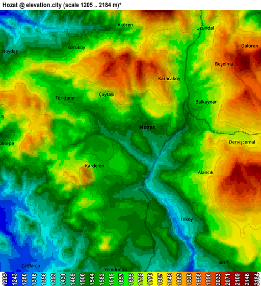 Zoom OUT 2x Hozat, Turkey elevation map