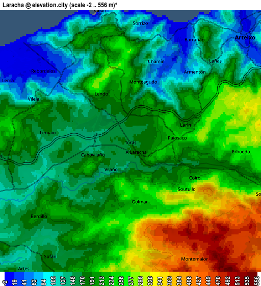 Zoom OUT 2x Laracha, Spain elevation map