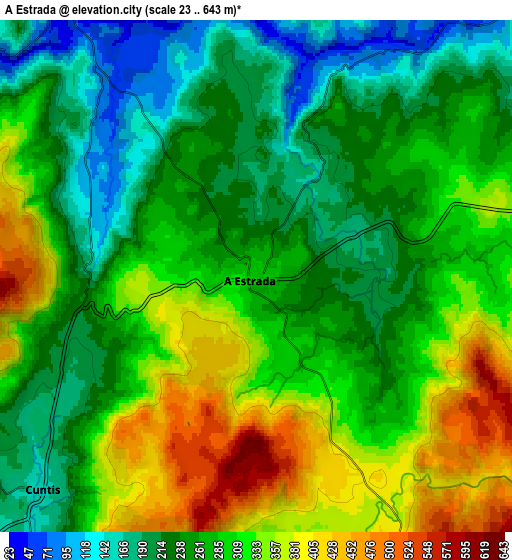 Zoom OUT 2x A Estrada, Spain elevation map