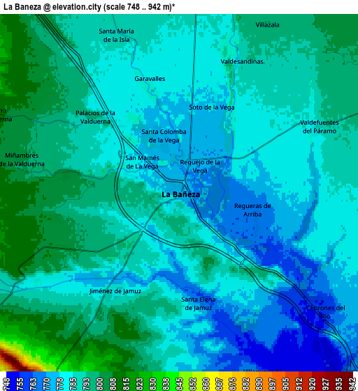 Zoom OUT 2x La Bañeza, Spain elevation map