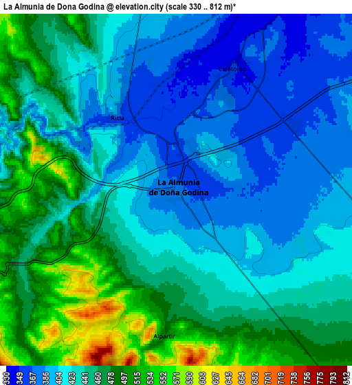 Zoom OUT 2x La Almunia de Doña Godina, Spain elevation map