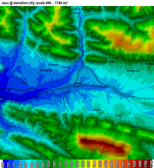 Zoom OUT 2x Jaca, Spain elevation map