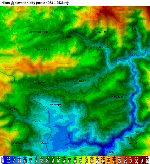 Zoom OUT 2x Hizan, Turkey elevation map