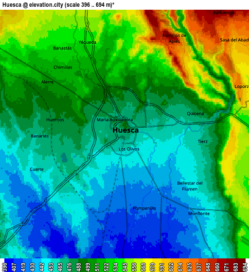 Zoom OUT 2x Huesca, Spain elevation map