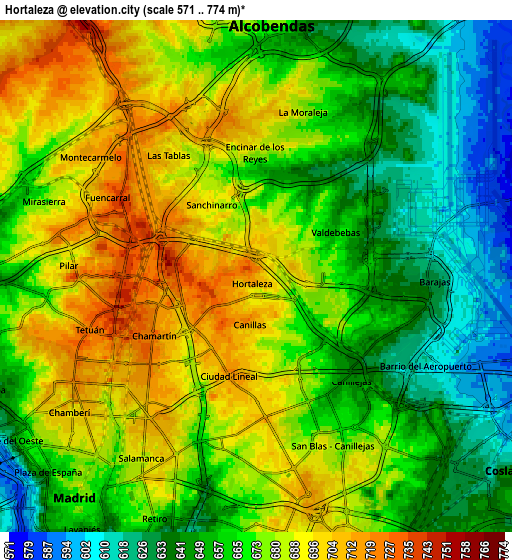 Zoom OUT 2x Hortaleza, Spain elevation map