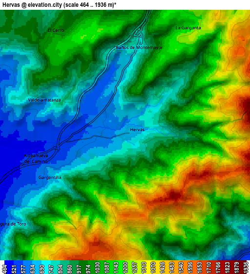 Zoom OUT 2x Hervás, Spain elevation map