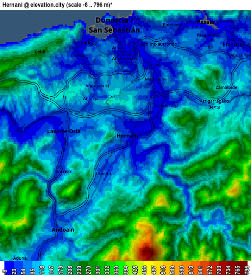 Zoom OUT 2x Hernani, Spain elevation map