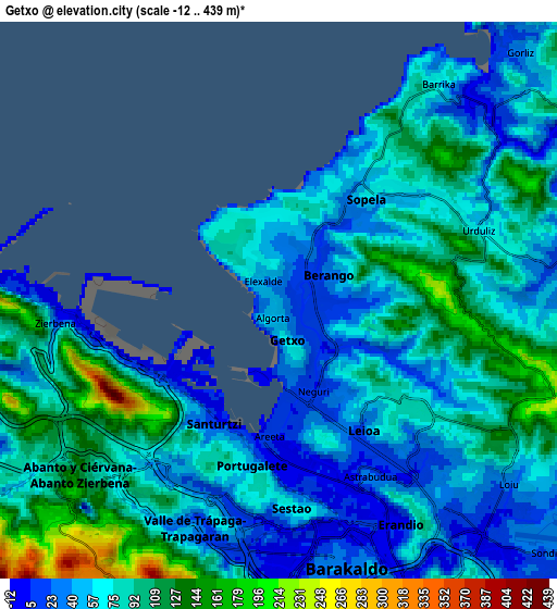 Zoom OUT 2x Getxo, Spain elevation map