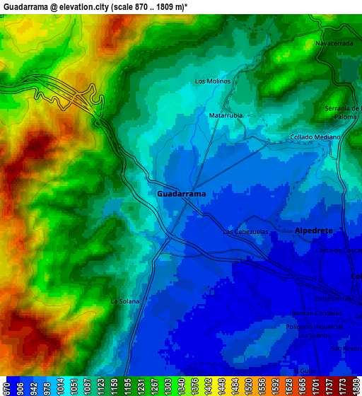 Zoom OUT 2x Guadarrama, Spain elevation map