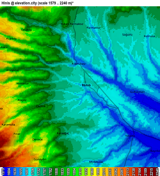 Zoom OUT 2x Hınıs, Turkey elevation map