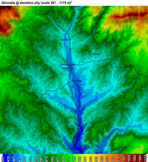 Zoom OUT 2x Gironella, Spain elevation map