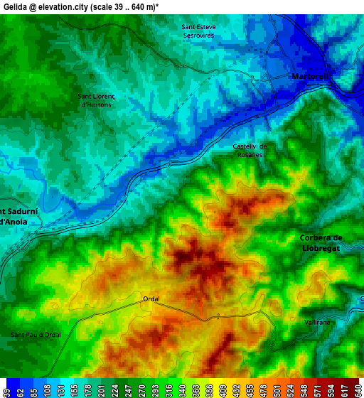 Zoom OUT 2x Gelida, Spain elevation map