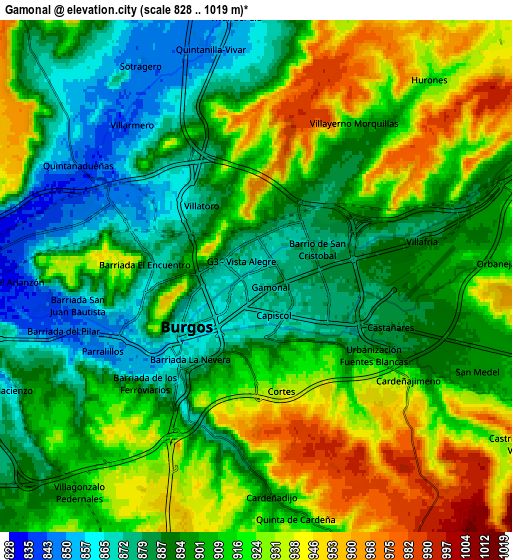 Zoom OUT 2x Gamonal, Spain elevation map