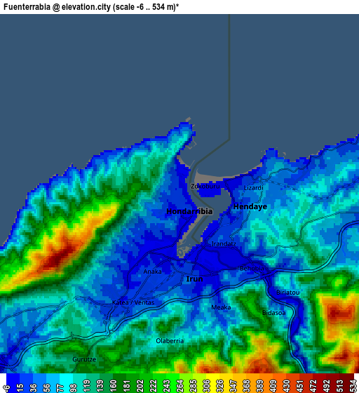 Zoom OUT 2x Hondarribia, Spain elevation map