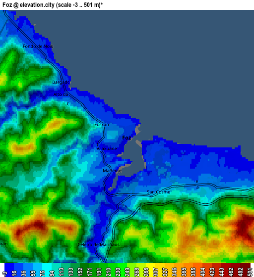 Zoom OUT 2x Foz, Spain elevation map