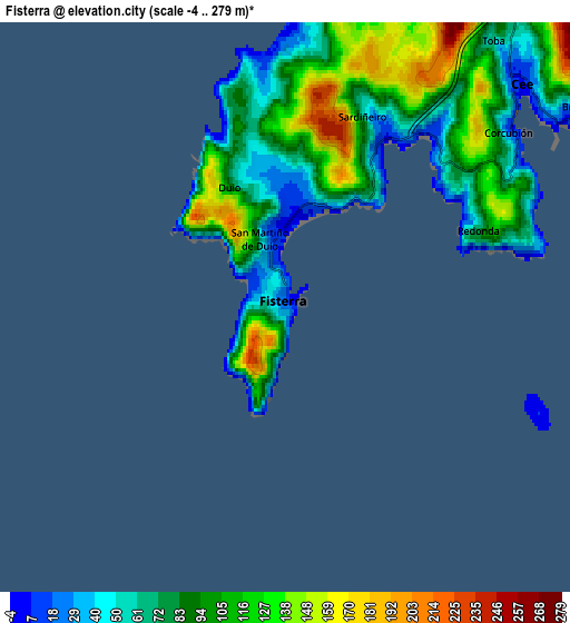 Zoom OUT 2x Fisterra, Spain elevation map