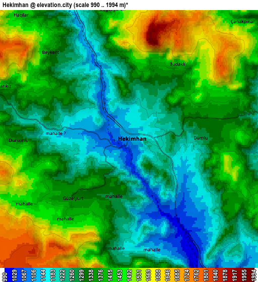 Zoom OUT 2x Hekimhan, Turkey elevation map