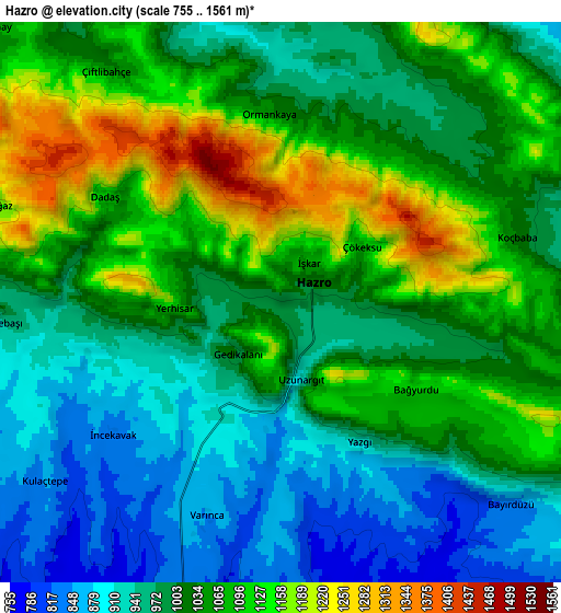 Zoom OUT 2x Hazro, Turkey elevation map