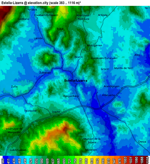 Zoom OUT 2x Estella-Lizarra, Spain elevation map