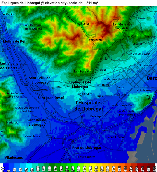 Zoom OUT 2x Esplugues de Llobregat, Spain elevation map