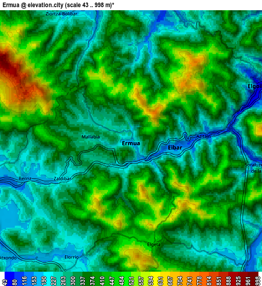 Zoom OUT 2x Ermua, Spain elevation map