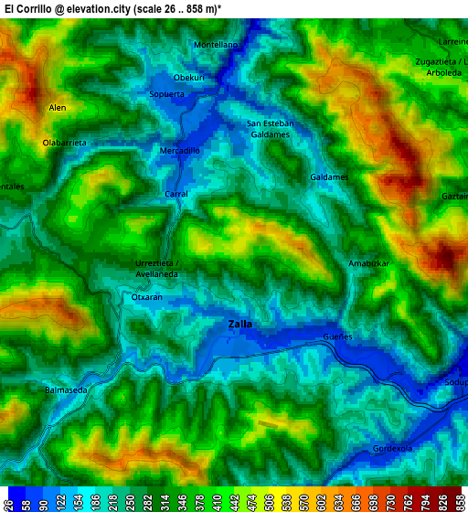 Zoom OUT 2x Zalla, Spain elevation map