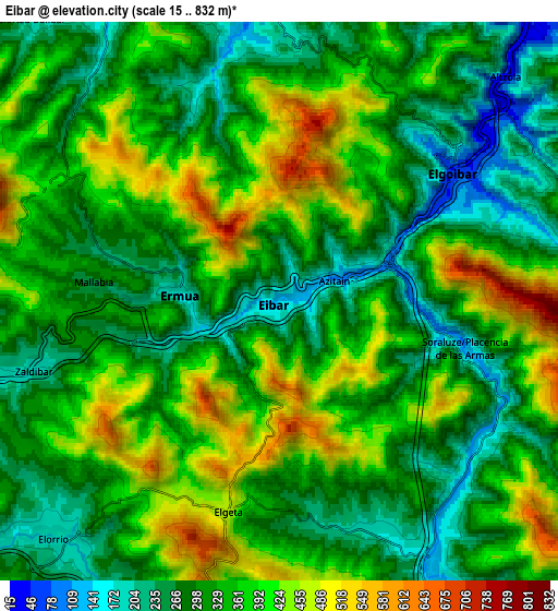 Zoom OUT 2x Eibar, Spain elevation map