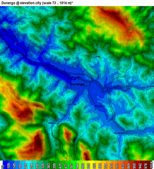 Zoom OUT 2x Durango, Spain elevation map